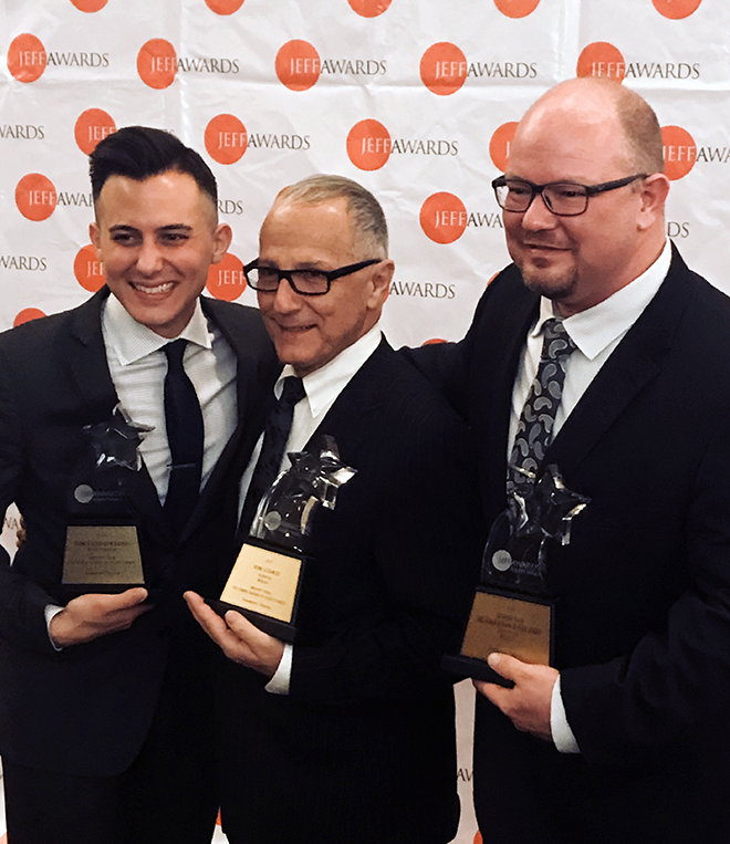 (from left) Tom Vendafreddo wins Best Music Direction, Jim Corti wins Best Director and President & CEO Tim Rater accepts the award for Best Large Musical - all for Sweeney Todd! 