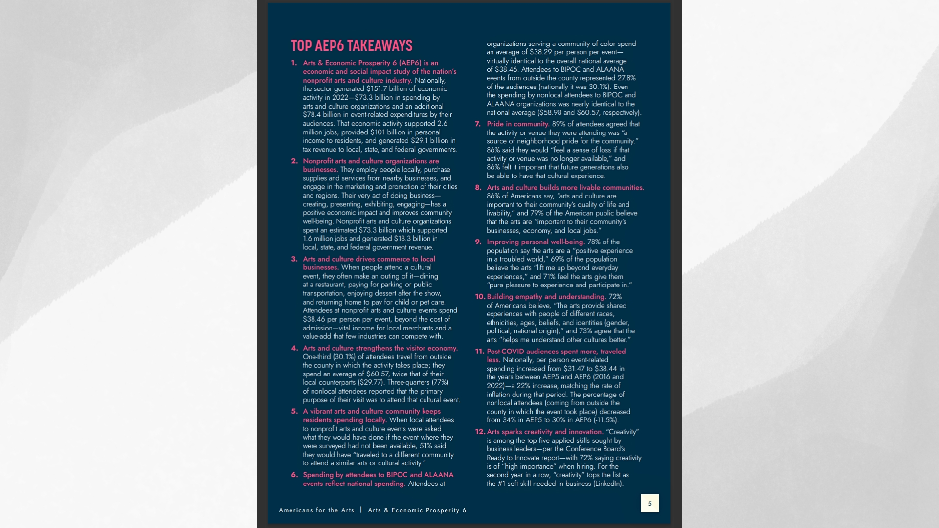 Top Arts & Economic Prosperity 6 (AEP6) Takeaways